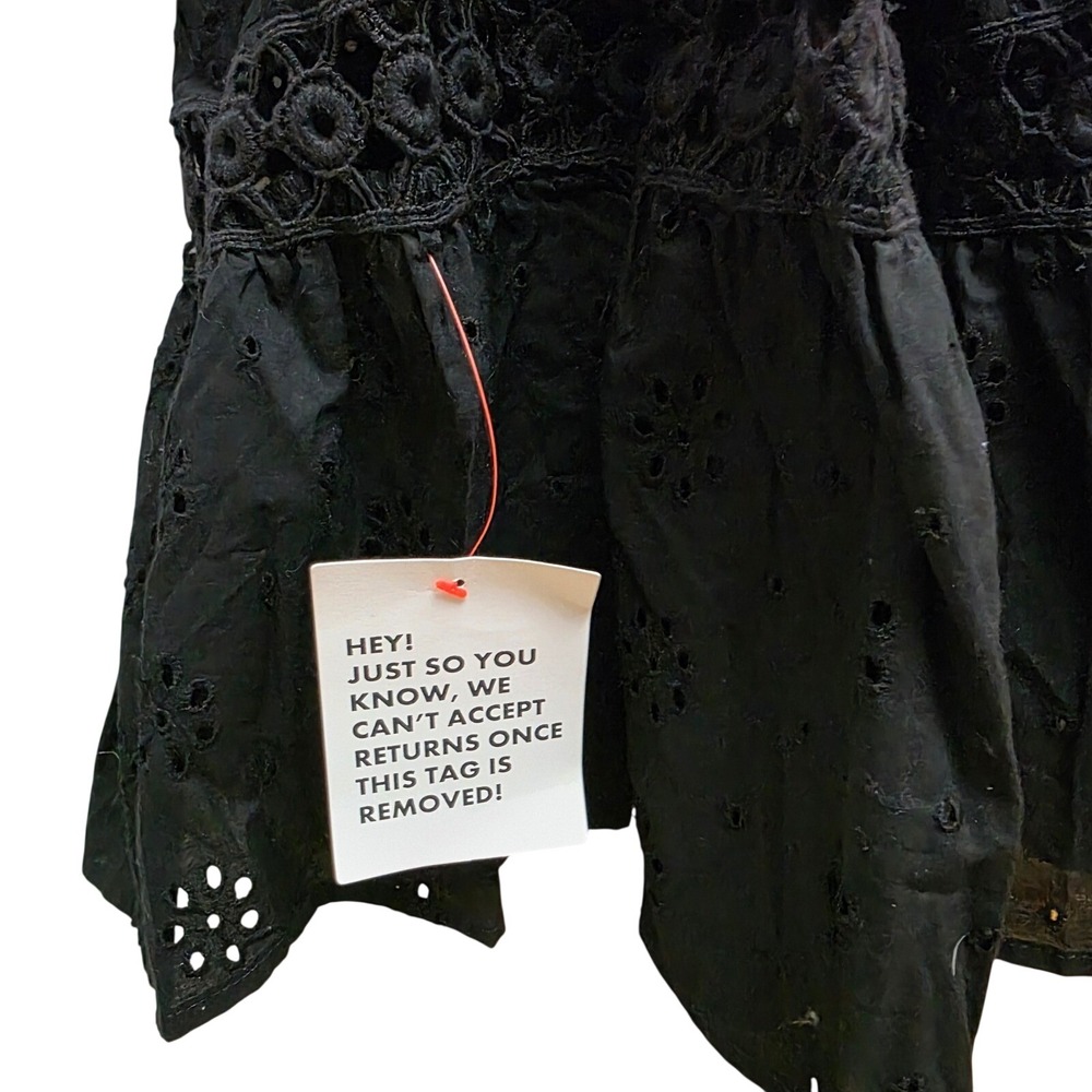ASOS DESIGN Black Eyelet Cotton Smocked Tiered Maxi Dress Puff Sleeve US 14 Boho - Picture 10 of 15